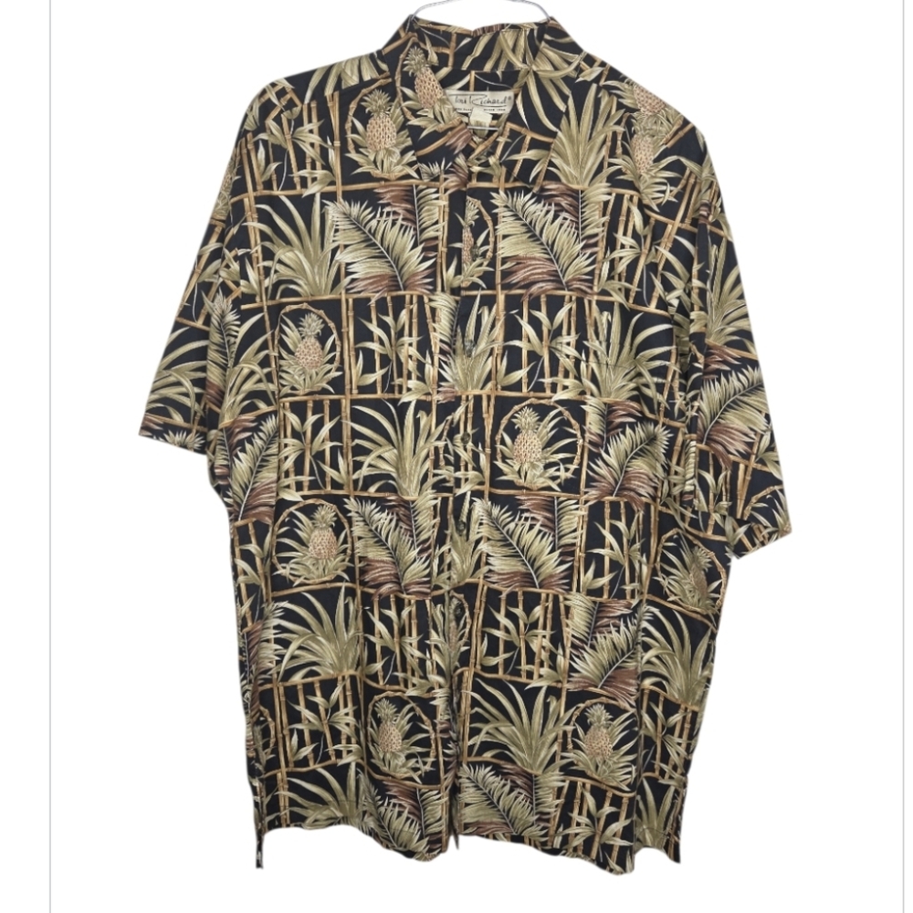 Tori Richard Short Sleeve Cotton Lawn Hawaiian Shirt Size XL Black Green Bamboo